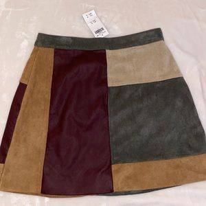 Suede and leather patch skirt